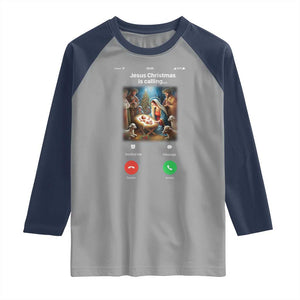 Jesus Christmas Raglan Shirt Video Call Nativity Scene Funny Christian Xmas TS14 Sport Gray Navy Print Your Wear