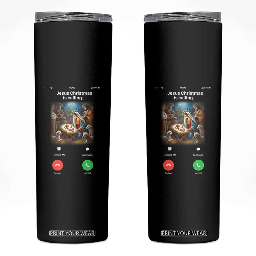 Jesus Christmas Skinny Tumbler Video Call Nativity Scene Funny Christian Xmas TS14 Black Print Your Wear