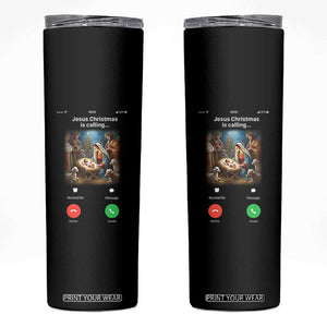 Jesus Christmas Skinny Tumbler Video Call Nativity Scene Funny Christian Xmas TS14 Black Print Your Wear