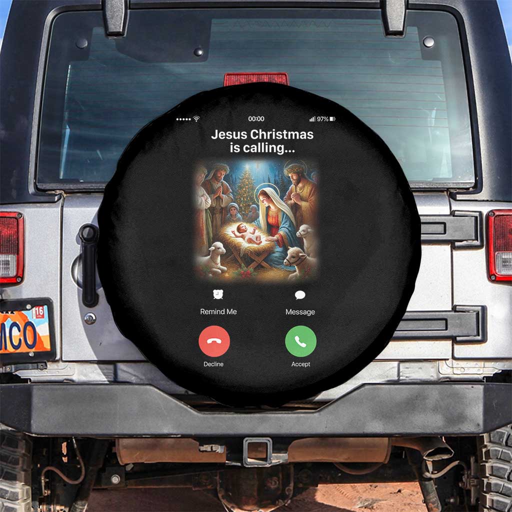 Jesus Christmas Spare Tire Cover Video Call Nativity Scene Funny Christian Xmas TS14 No hole Black Print Your Wear