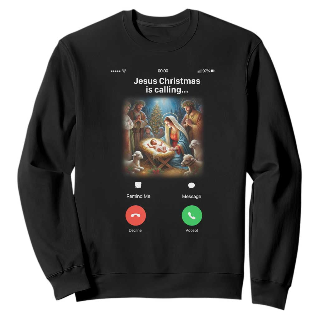 Jesus Christmas Sweatshirt Video Call Nativity Scene Funny Christian Xmas - Print Your Wear