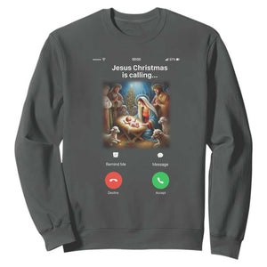 Jesus Christmas Sweatshirt Video Call Nativity Scene Funny Christian Xmas TS14 Dark Heather Print Your Wear