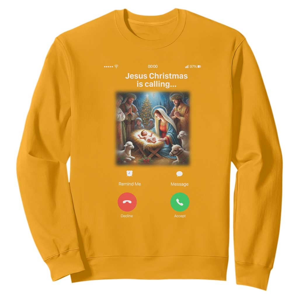 Jesus Christmas Sweatshirt Video Call Nativity Scene Funny Christian Xmas TS14 Gold Print Your Wear