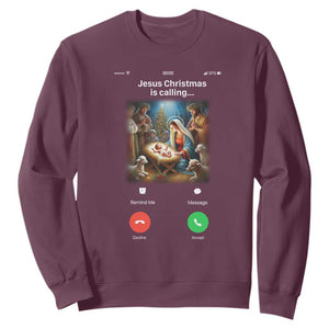 Jesus Christmas Sweatshirt Video Call Nativity Scene Funny Christian Xmas TS14 Maroon Print Your Wear