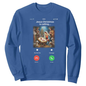 Jesus Christmas Sweatshirt Video Call Nativity Scene Funny Christian Xmas TS14 Royal Blue Print Your Wear