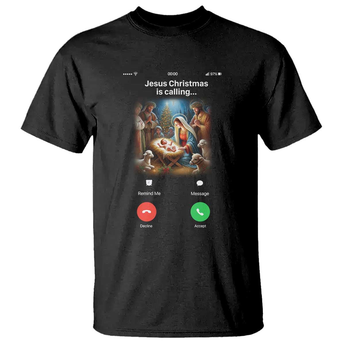 Jesus Christmas T Shirt Video Call Nativity Scene Funny Christian Xmas TS14 Black Print Your Wear