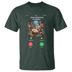 Jesus Christmas T Shirt Video Call Nativity Scene Funny Christian Xmas TS14 Dark Forest Green Print Your Wear