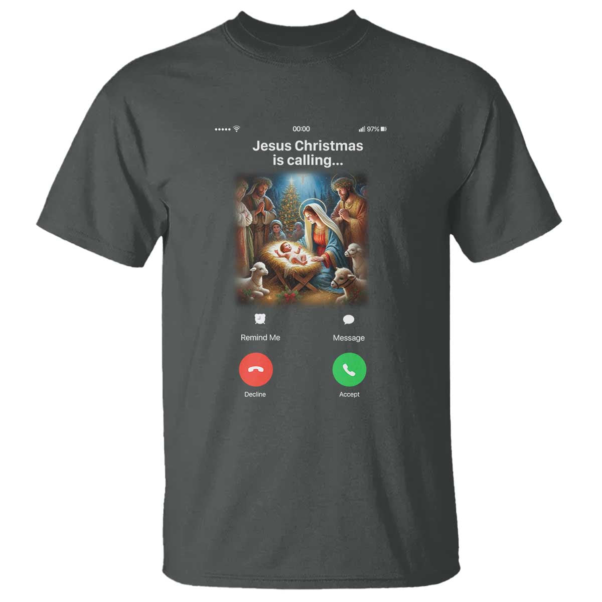 Jesus Christmas T Shirt Video Call Nativity Scene Funny Christian Xmas TS14 Dark Heather Print Your Wear