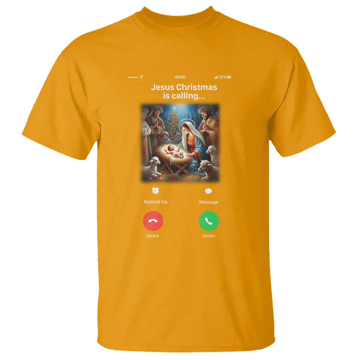 Jesus Christmas T Shirt Video Call Nativity Scene Funny Christian Xmas TS14 Gold Print Your Wear