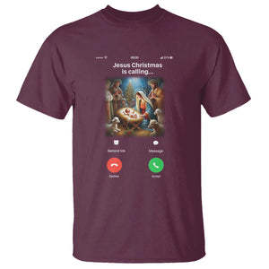 Jesus Christmas T Shirt Video Call Nativity Scene Funny Christian Xmas TS14 Maroon Print Your Wear