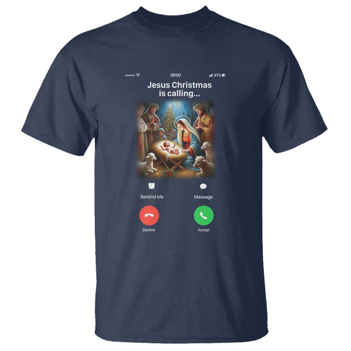 Jesus Christmas T Shirt Video Call Nativity Scene Funny Christian Xmas TS14 Navy Print Your Wear