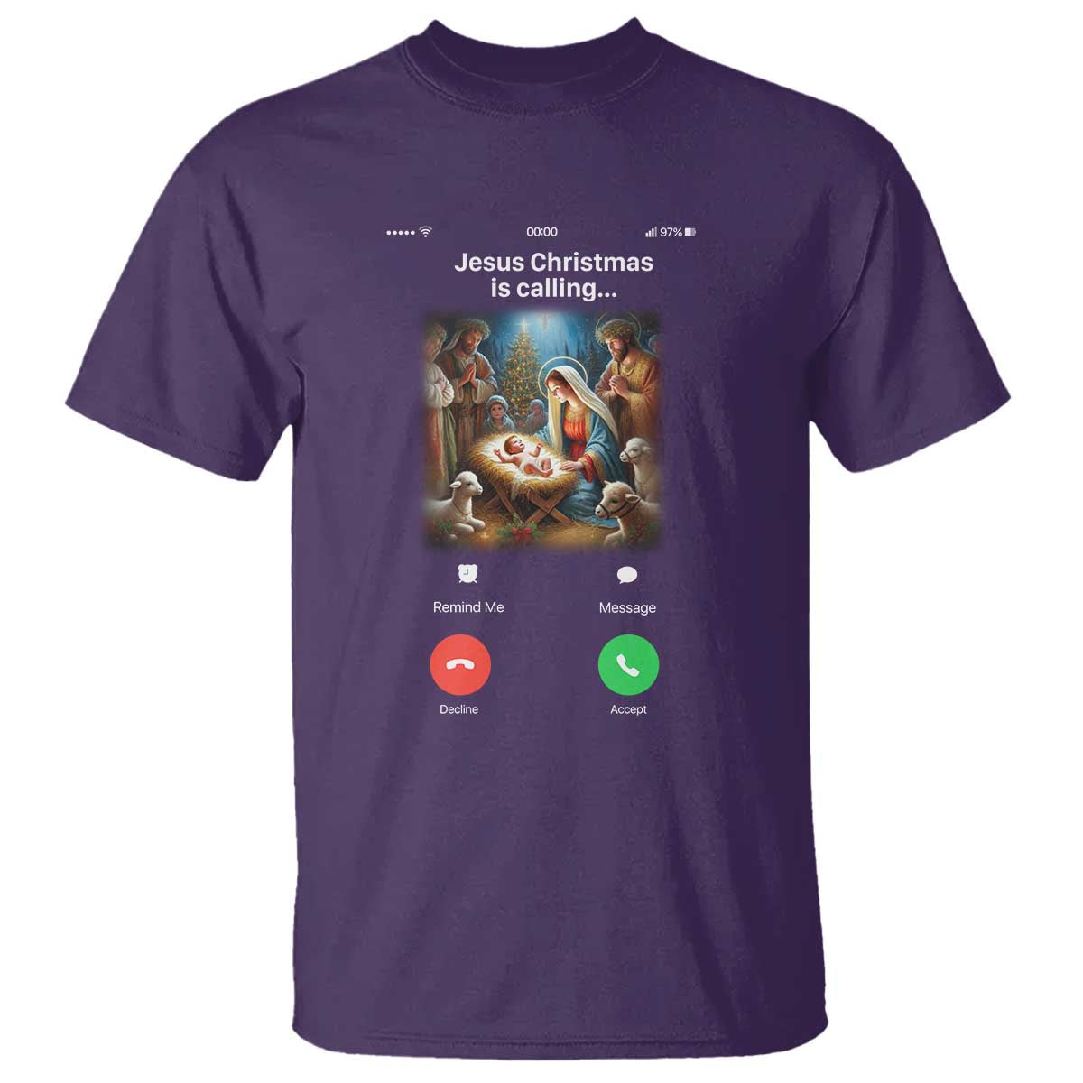 Jesus Christmas T Shirt Video Call Nativity Scene Funny Christian Xmas TS14 Purple Print Your Wear