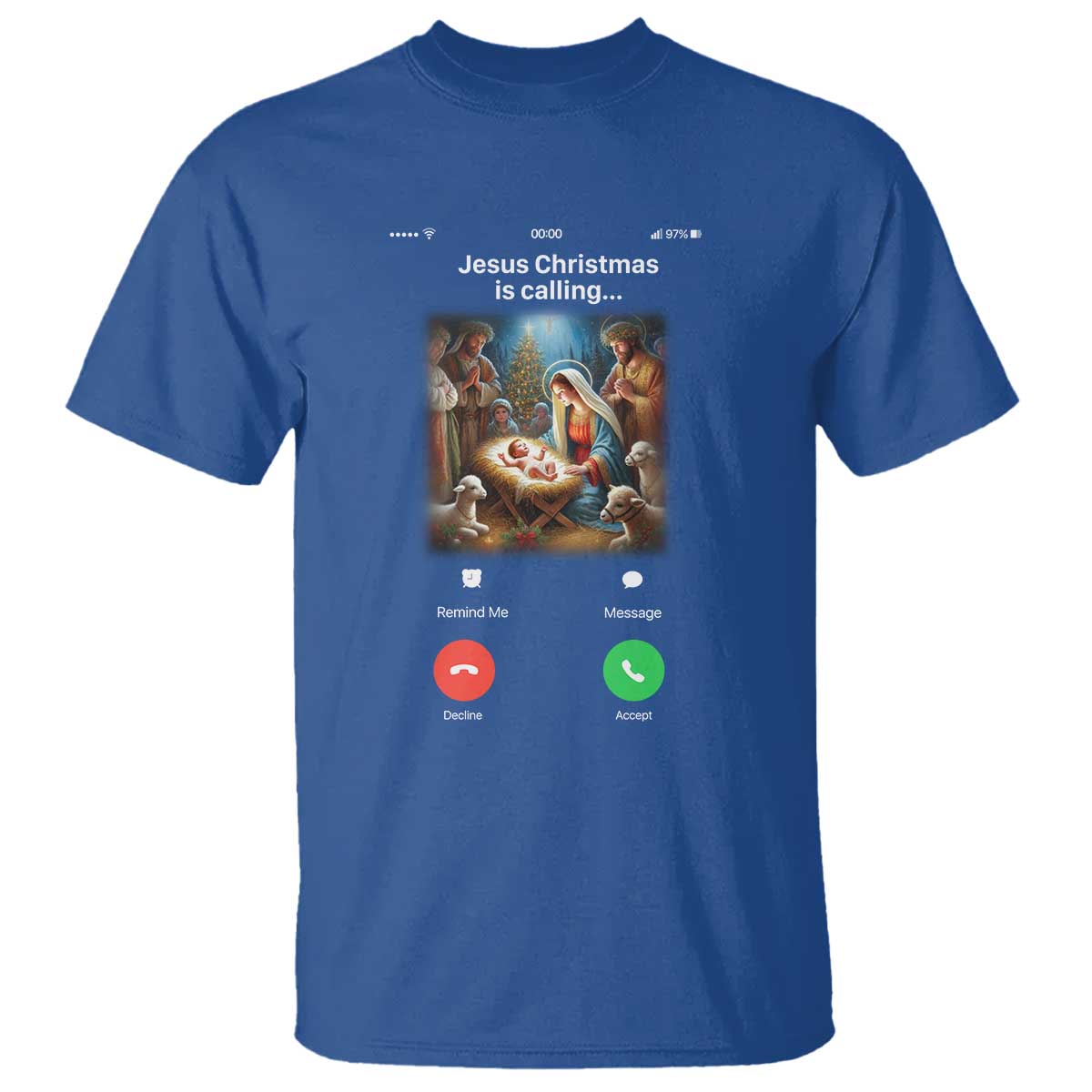 Jesus Christmas T Shirt Video Call Nativity Scene Funny Christian Xmas TS14 Royal Blue Print Your Wear