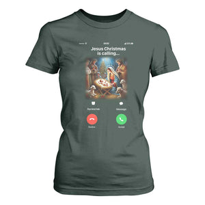 Jesus Christmas T Shirt For Women Video Call Nativity Scene Funny Christian Xmas TS14 Dark Forest Green Print Your Wear