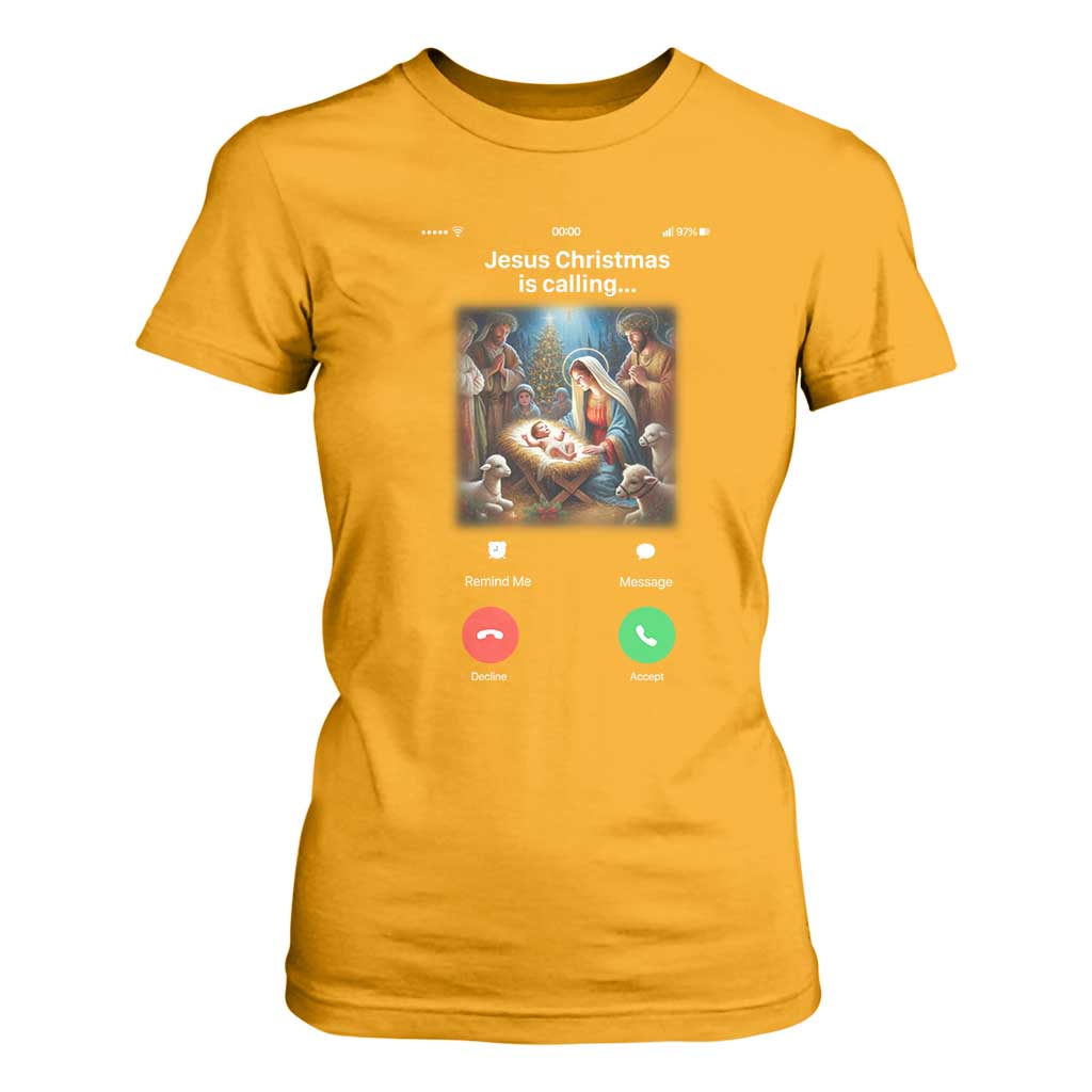 Jesus Christmas T Shirt For Women Video Call Nativity Scene Funny Christian Xmas TS14 Gold Print Your Wear