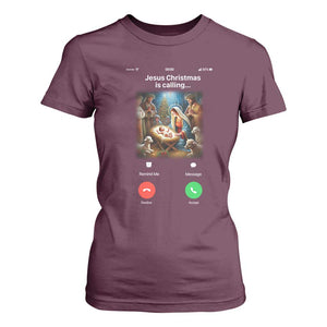 Jesus Christmas T Shirt For Women Video Call Nativity Scene Funny Christian Xmas TS14 Maroon Print Your Wear