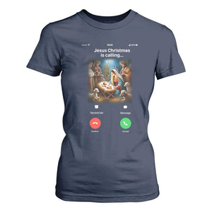 Jesus Christmas T Shirt For Women Video Call Nativity Scene Funny Christian Xmas TS14 Navy Print Your Wear