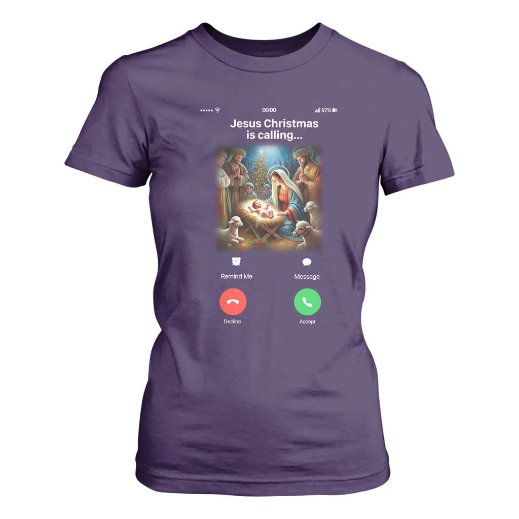 Jesus Christmas T Shirt For Women Video Call Nativity Scene Funny Christian Xmas TS14 Purple Print Your Wear