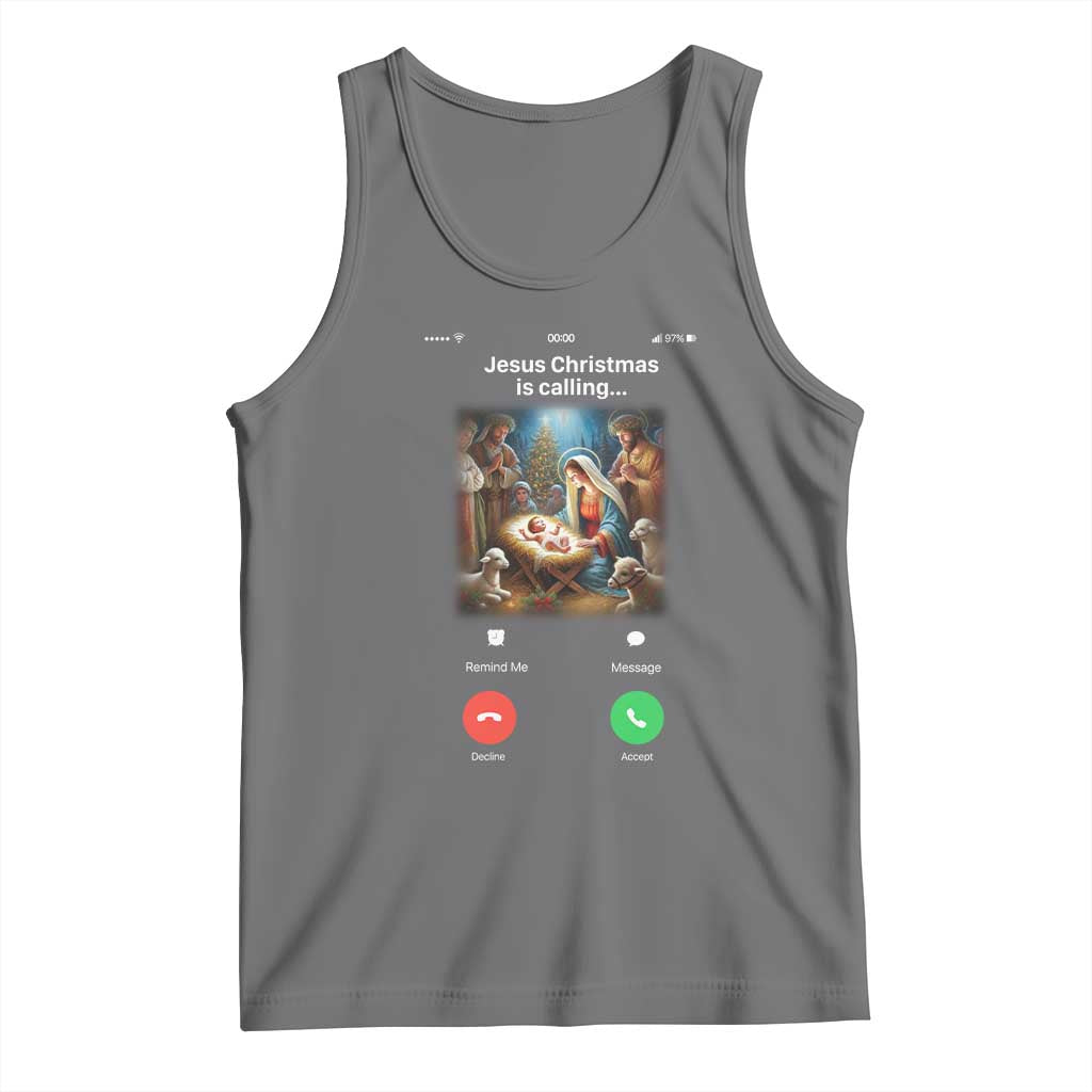 Jesus Christmas Tank Top Video Call Nativity Scene Funny Christian Xmas TS14 Black Heather Print Your Wear