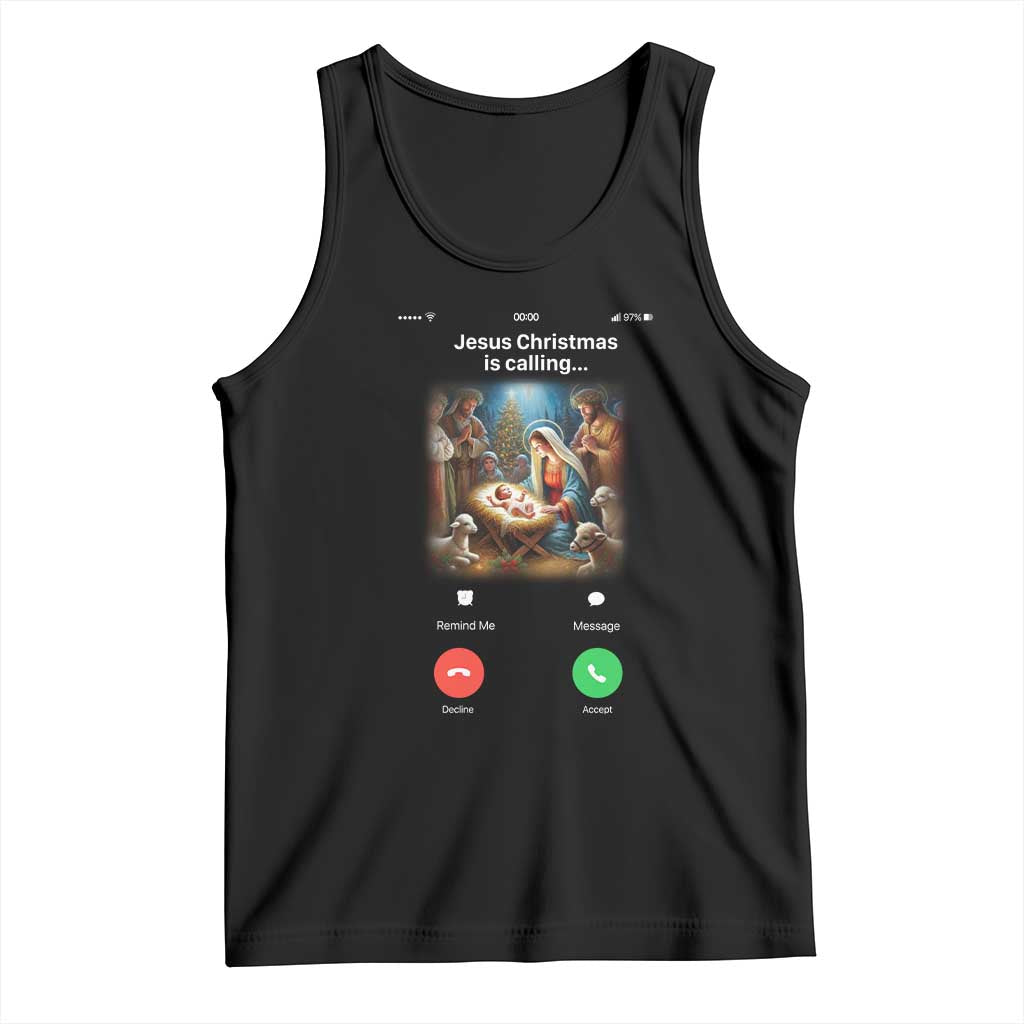 Jesus Christmas Tank Top Video Call Nativity Scene Funny Christian Xmas TS14 Black Print Your Wear