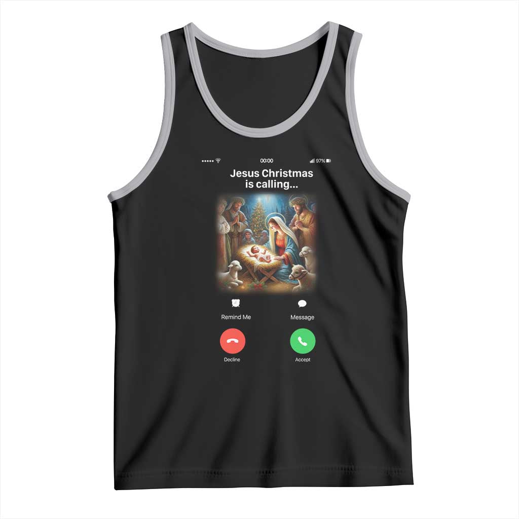 Jesus Christmas Tank Top Video Call Nativity Scene Funny Christian Xmas TS14 Black Athletic Heather Print Your Wear