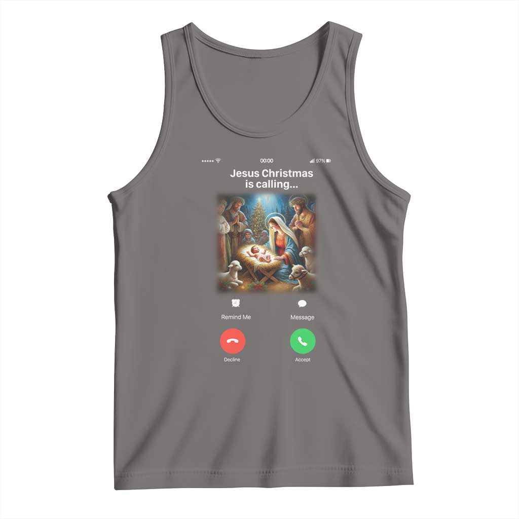 Jesus Christmas Tank Top Video Call Nativity Scene Funny Christian Xmas TS14 Deep Heather Print Your Wear