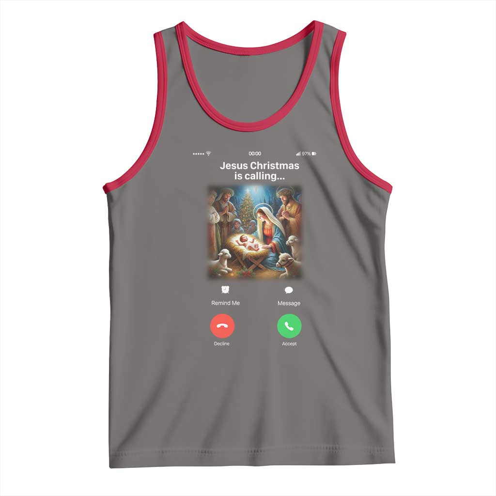 Jesus Christmas Tank Top Video Call Nativity Scene Funny Christian Xmas TS14 Deep Heather Red Print Your Wear