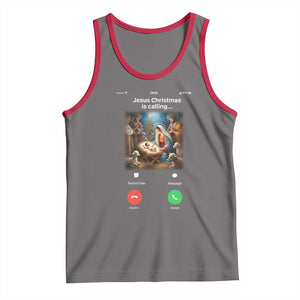 Jesus Christmas Tank Top Video Call Nativity Scene Funny Christian Xmas TS14 Deep Heather Red Print Your Wear