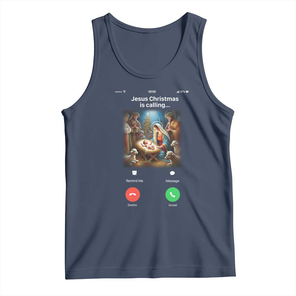 Jesus Christmas Tank Top Video Call Nativity Scene Funny Christian Xmas TS14 Navy Print Your Wear