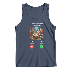 Jesus Christmas Tank Top Video Call Nativity Scene Funny Christian Xmas TS14 Navy Print Your Wear