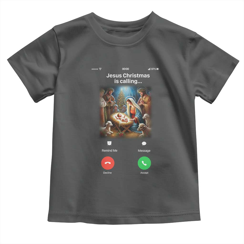 Jesus Christmas Toddler T Shirt Video Call Nativity Scene Funny Christian Xmas TS14 Dark Heather Print Your Wear