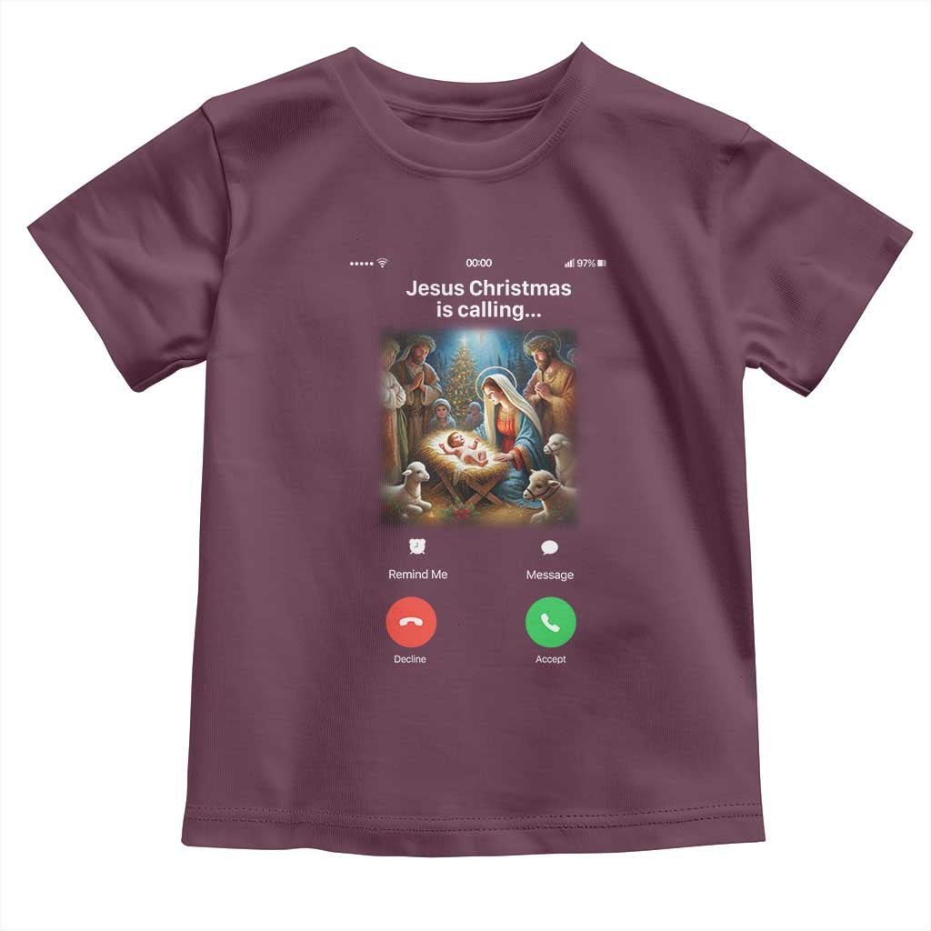 Jesus Christmas Toddler T Shirt Video Call Nativity Scene Funny Christian Xmas TS14 Maroon Print Your Wear