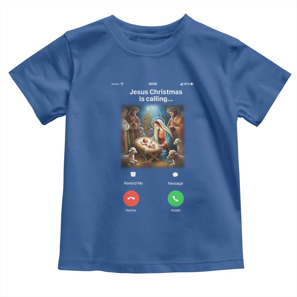 Jesus Christmas Toddler T Shirt Video Call Nativity Scene Funny Christian Xmas TS14 Royal Blue Print Your Wear