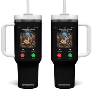 Jesus Christmas Tumbler With Handle Video Call Nativity Scene Funny Christian Xmas TS14 One Size: 40 oz Black Print Your Wear