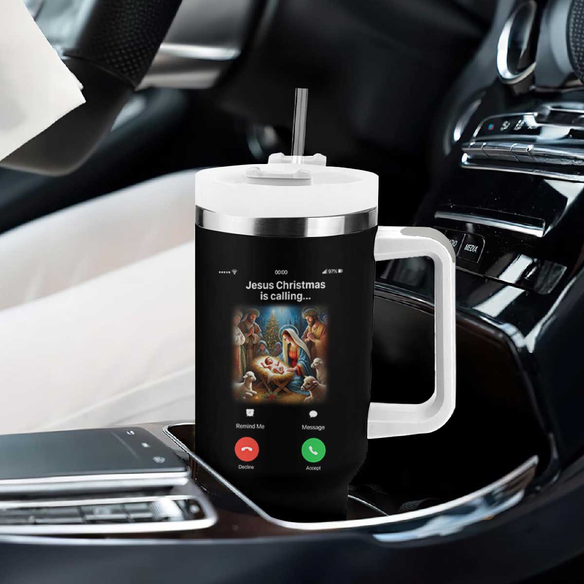 Jesus Christmas Tumbler With Handle Video Call Nativity Scene Funny Christian Xmas TS14 Print Your Wear