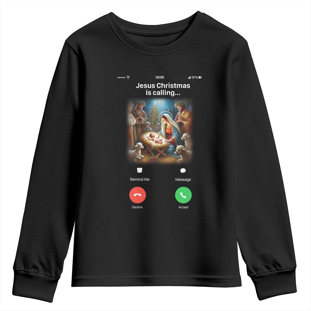 Jesus Christmas Youth Sweatshirt Video Call Nativity Scene Funny Christian Xmas TS14 Black Print Your Wear