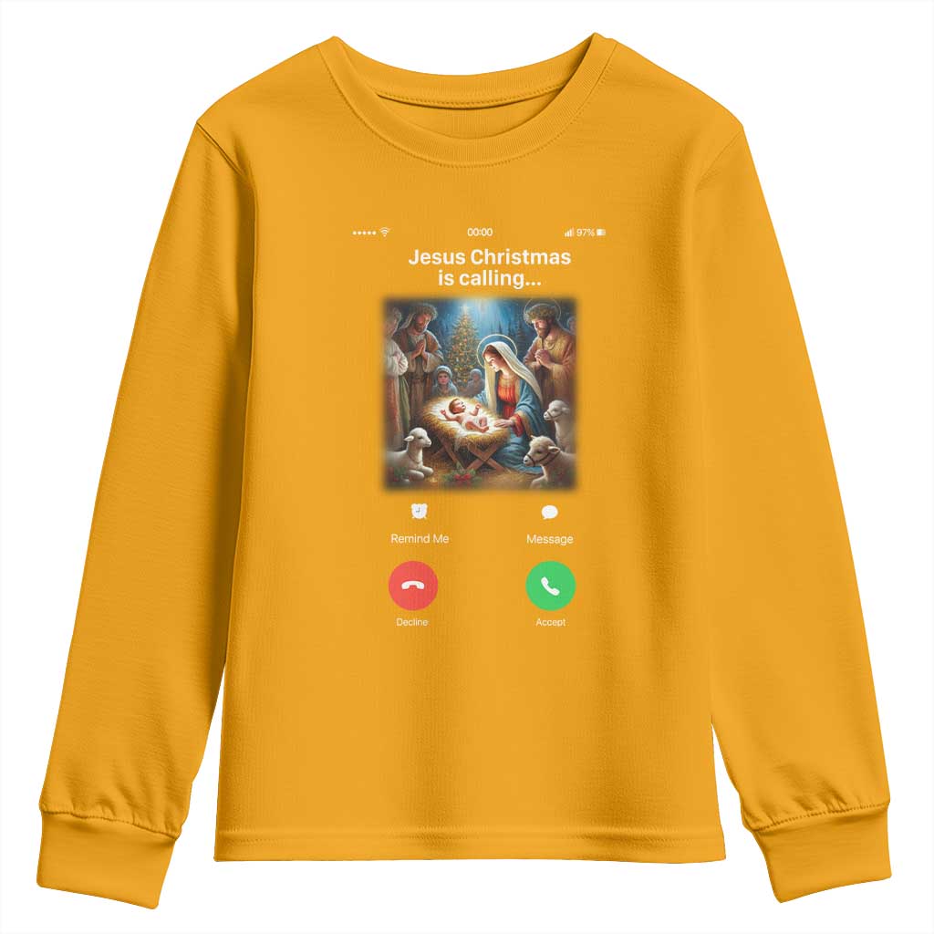 Jesus Christmas Youth Sweatshirt Video Call Nativity Scene Funny Christian Xmas TS14 Gold Print Your Wear