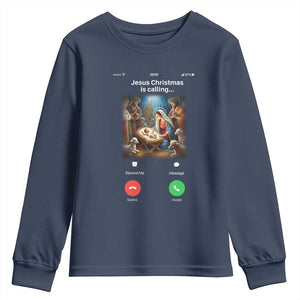 Jesus Christmas Youth Sweatshirt Video Call Nativity Scene Funny Christian Xmas TS14 Navy Print Your Wear