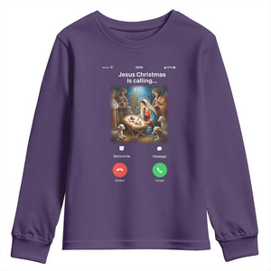 Jesus Christmas Youth Sweatshirt Video Call Nativity Scene Funny Christian Xmas TS14 Purple Print Your Wear