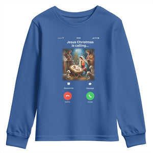 Jesus Christmas Youth Sweatshirt Video Call Nativity Scene Funny Christian Xmas TS14 Royal Blue Print Your Wear