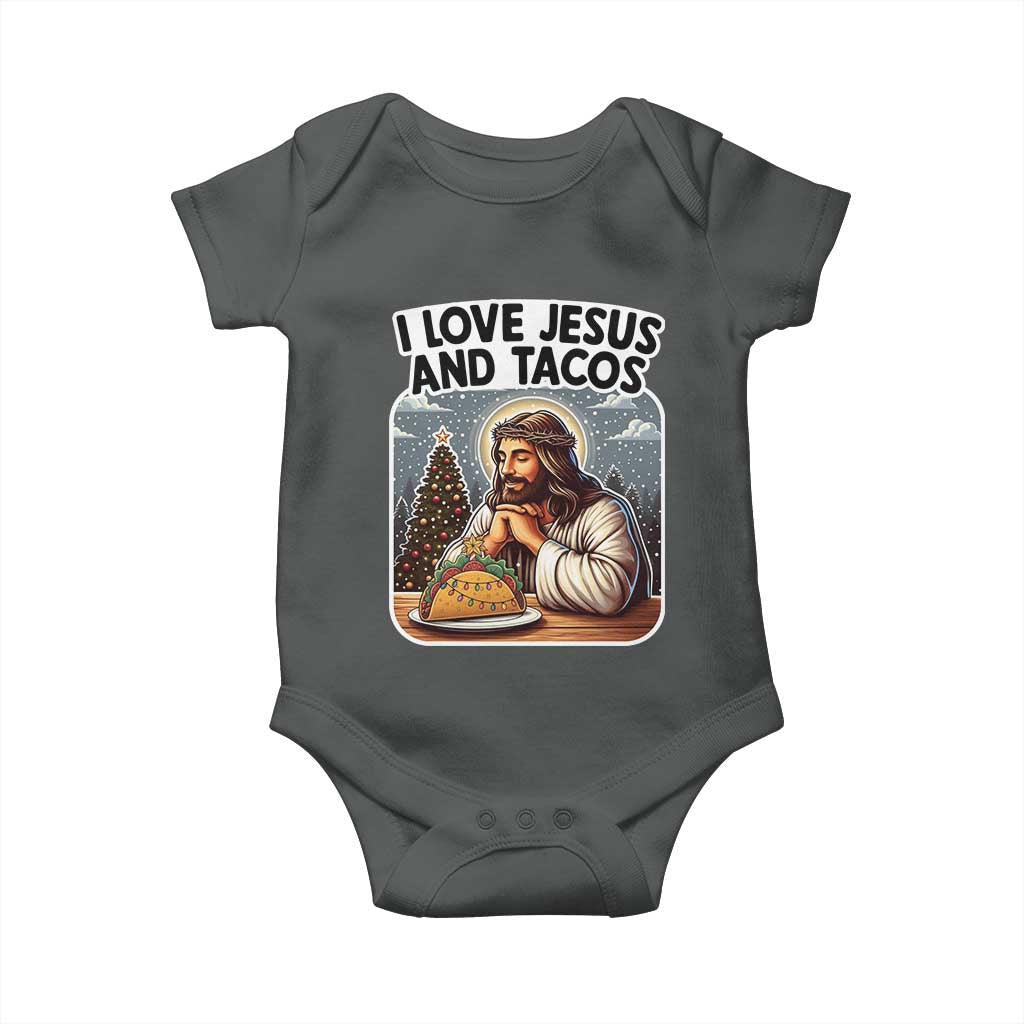 Funny Jesus Christian Christmas Baby Onesie I Love Jesus And Tacos TS14 Dark Heather Print Your Wear