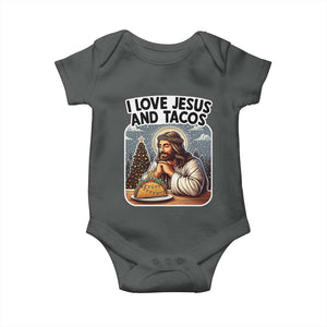 Funny Jesus Christian Christmas Baby Onesie I Love Jesus And Tacos TS14 Dark Heather Print Your Wear