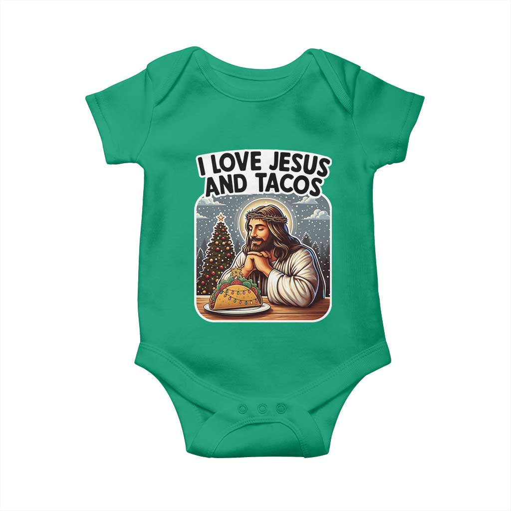 Funny Jesus Christian Christmas Baby Onesie I Love Jesus And Tacos TS14 Irish Green Print Your Wear