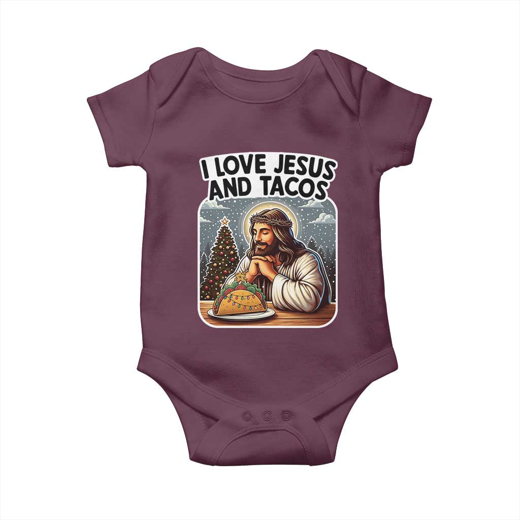 Funny Jesus Christian Christmas Baby Onesie I Love Jesus And Tacos TS14 Maroon Print Your Wear