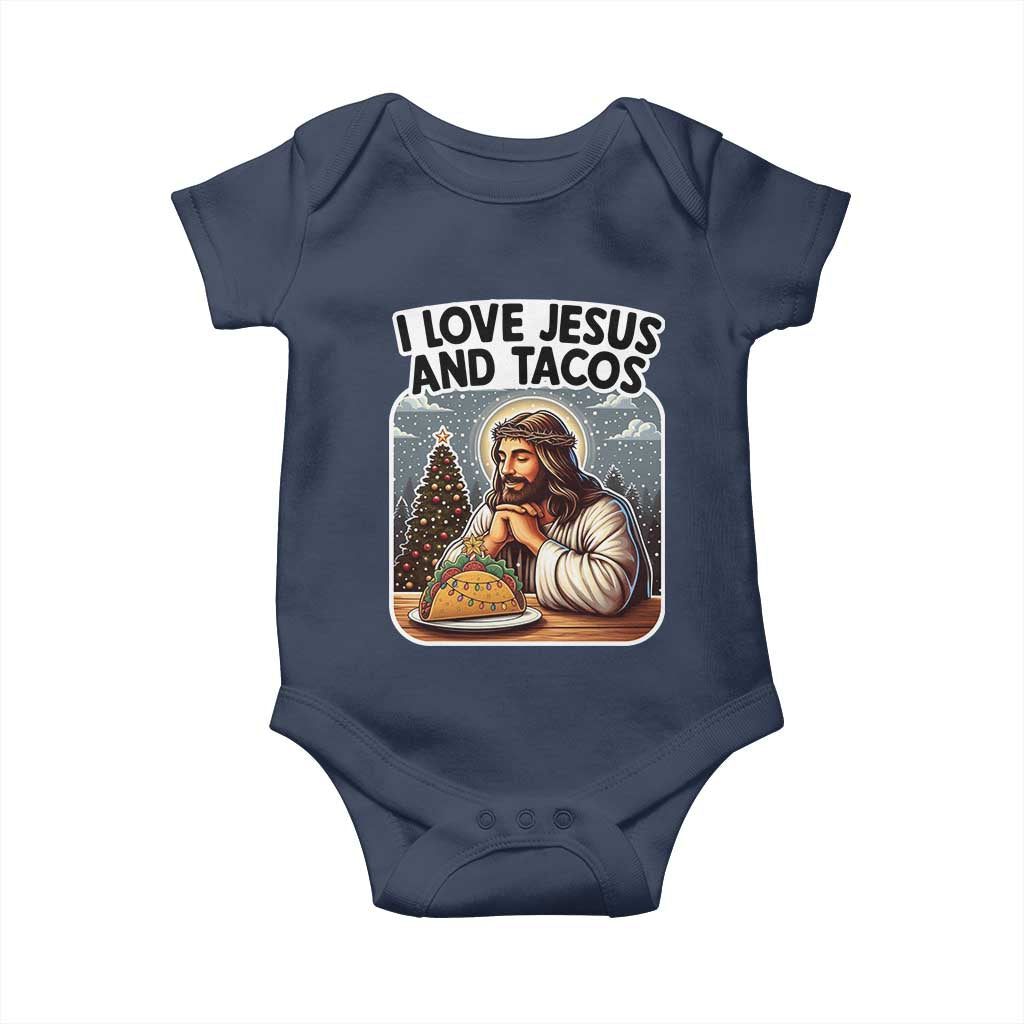 Funny Jesus Christian Christmas Baby Onesie I Love Jesus And Tacos TS14 Navy Print Your Wear