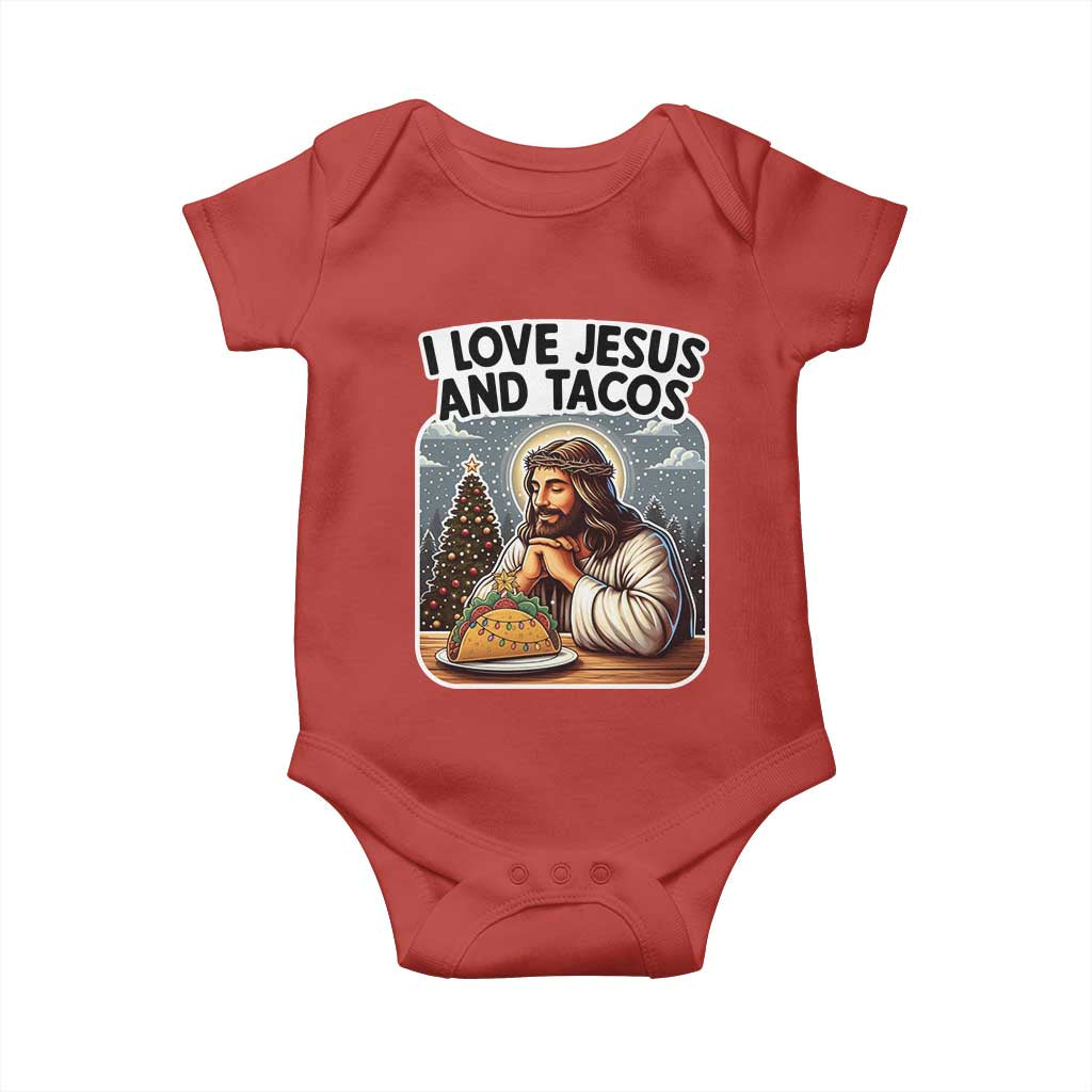 Funny Jesus Christian Christmas Baby Onesie I Love Jesus And Tacos TS14 Red Print Your Wear