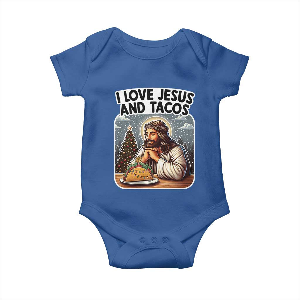 Funny Jesus Christian Christmas Baby Onesie I Love Jesus And Tacos TS14 Royal Blue Print Your Wear