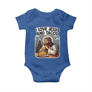 Funny Jesus Christian Christmas Baby Onesie I Love Jesus And Tacos TS14 Royal Blue Print Your Wear