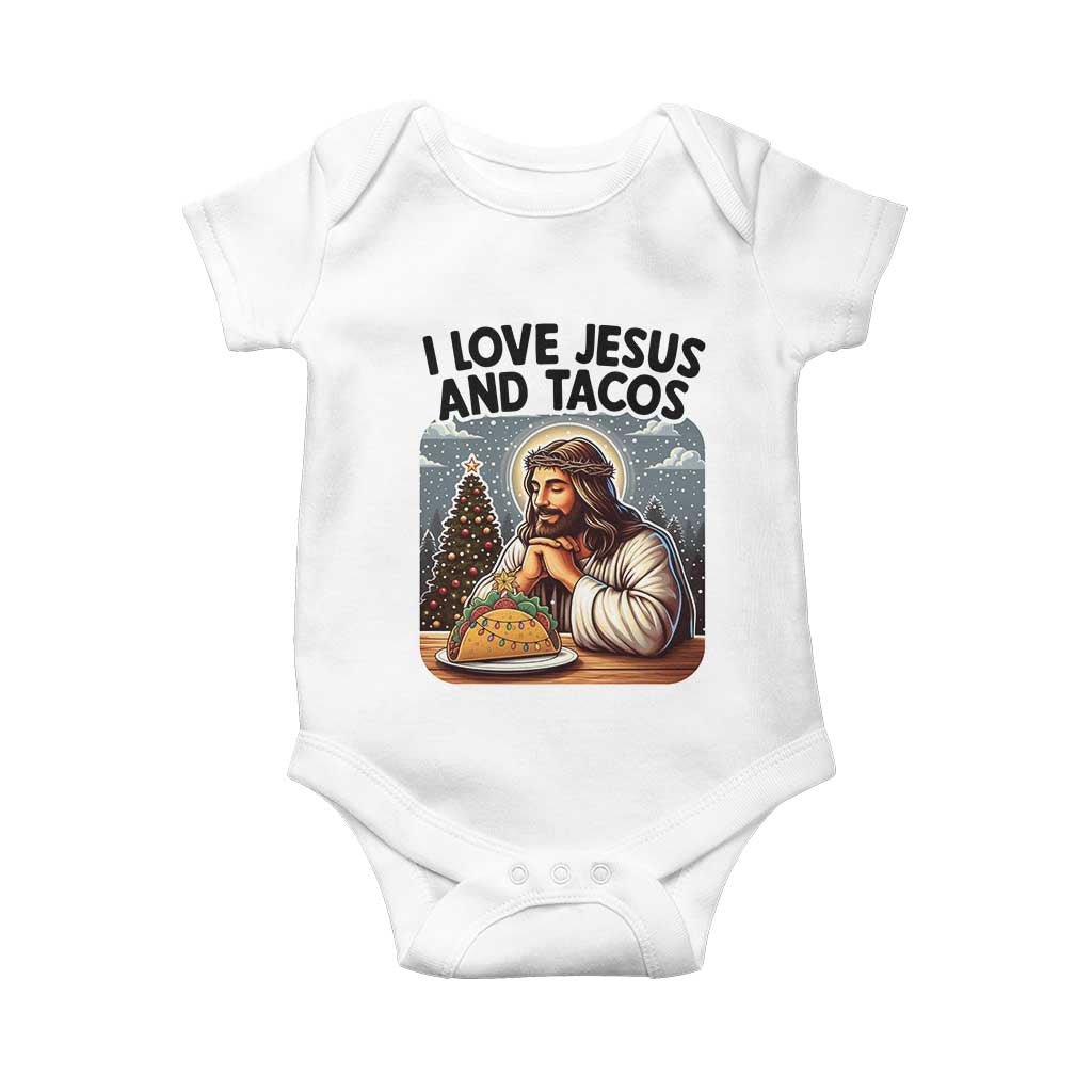 Funny Jesus Christian Christmas Baby Onesie I Love Jesus And Tacos TS14 White Print Your Wear