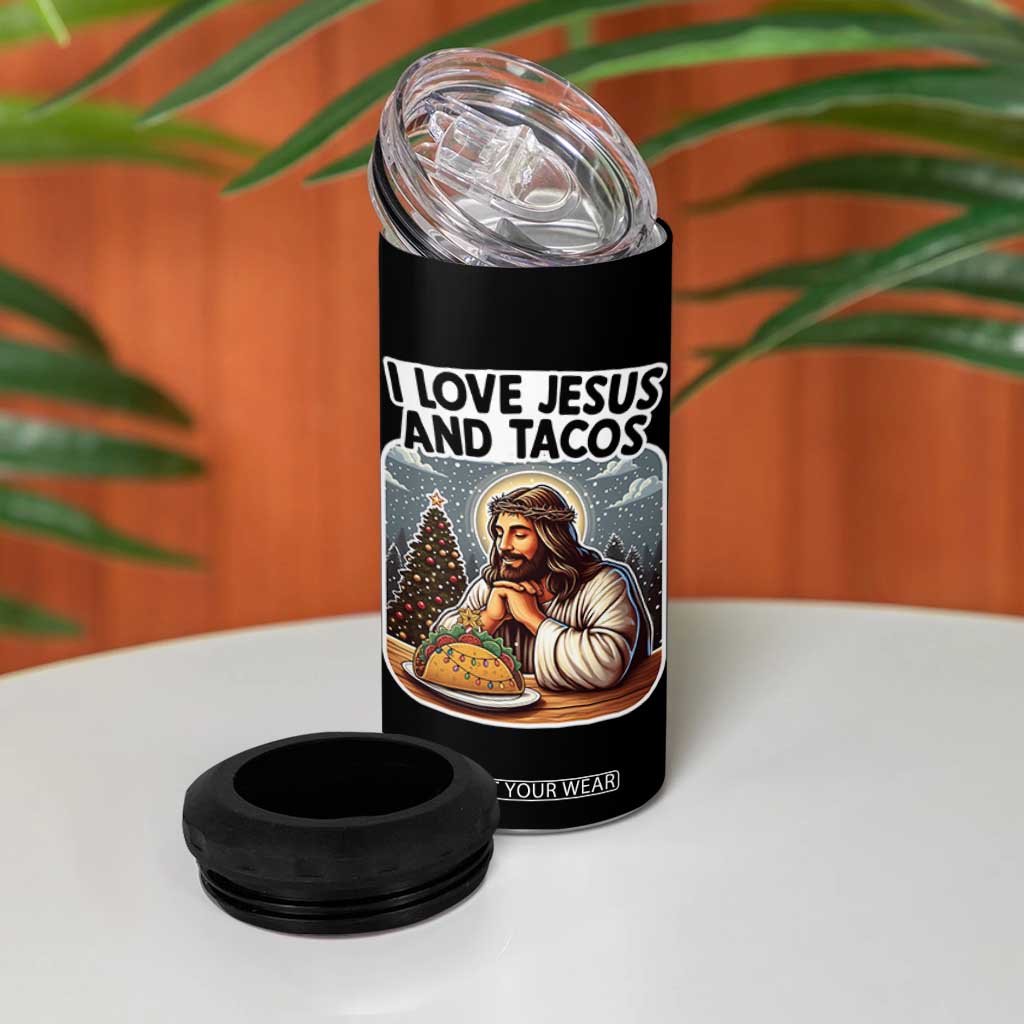 Funny Jesus Christian Christmas 4 in 1 Can Cooler Tumbler I Love Jesus And Tacos TS14 Print Your Wear